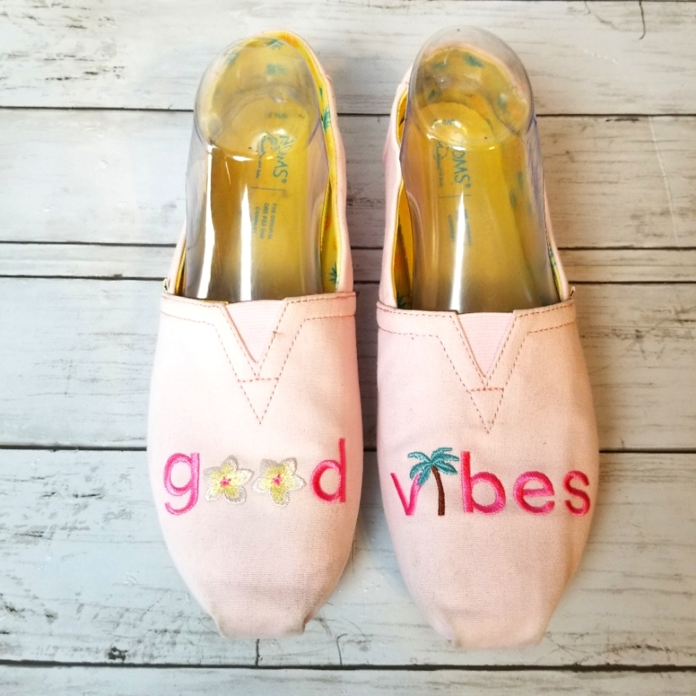 Toms Alpargata Pink Good Vibes Embroidered Canvas Flats